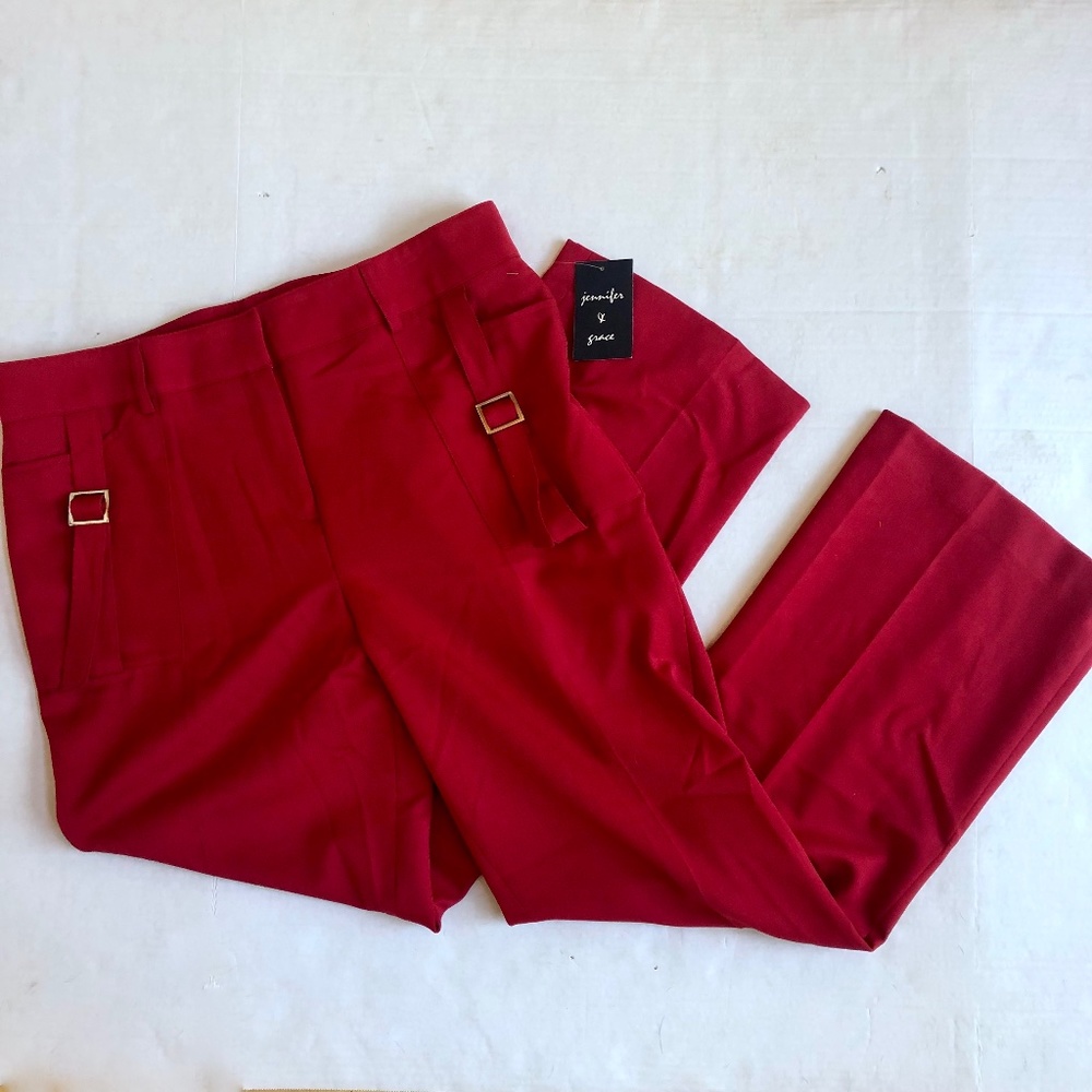 NWT Jennifer & Grace Red Buckle Wide Leg Pants